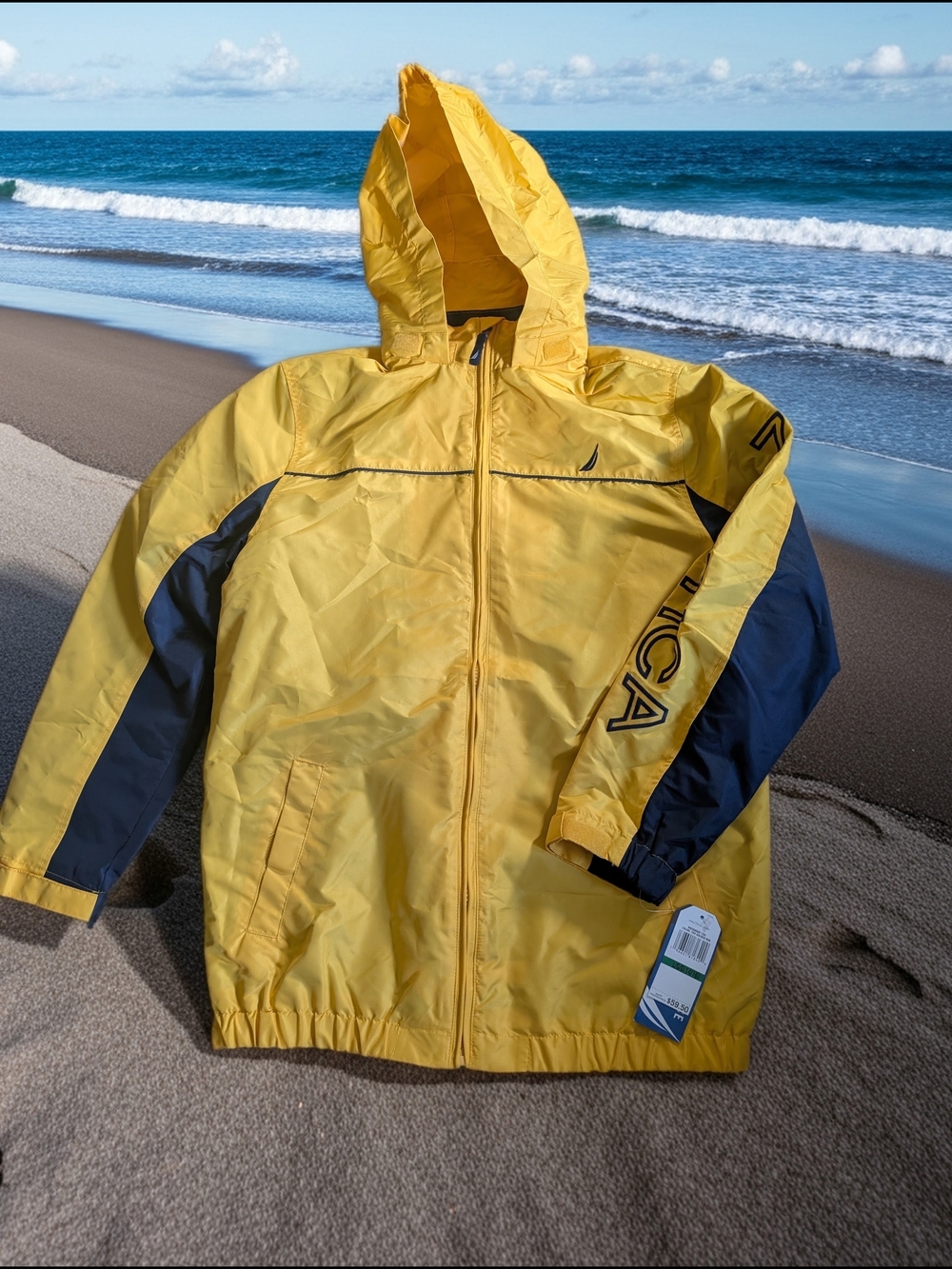 NWT Nautica Yellow Hooded Windbreaker Jacket LG 14/16